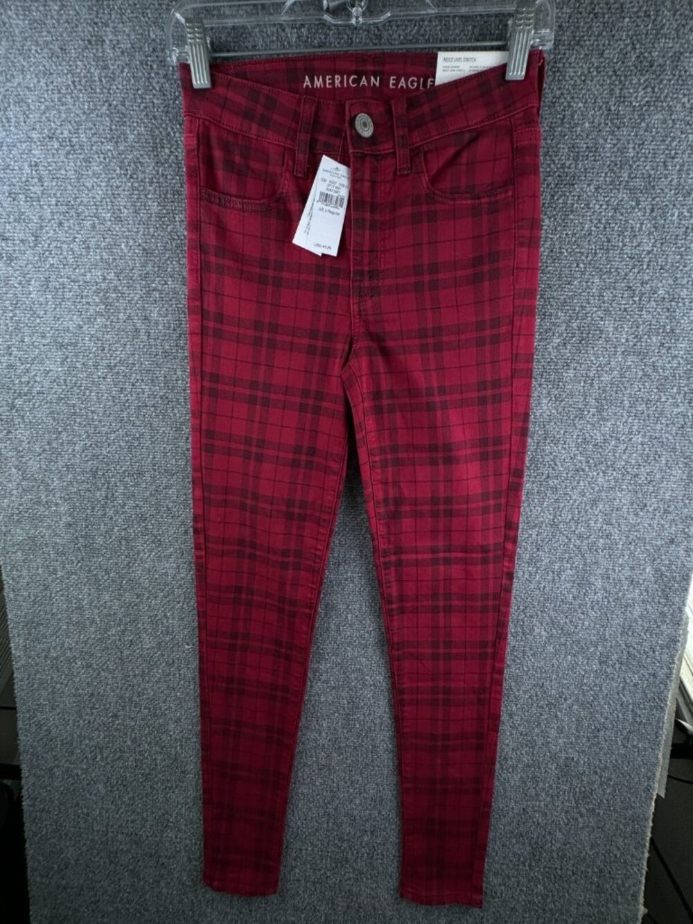NWT American Eagle Next Level Stretch Red Plaid Pants Size 26W Hi Rise Jegging